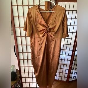 SHEIN plus size curve 1X copper colored satin dress.